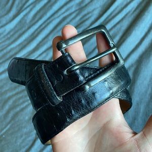 Tony Lama Black Ostrich Print Leather Belt 32